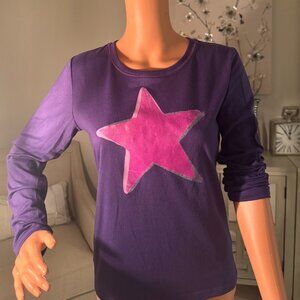🌟 Xhilaration Kids Purple Sleepwear Top w/ Pink Glitter Star – Size XL/TG 🌟